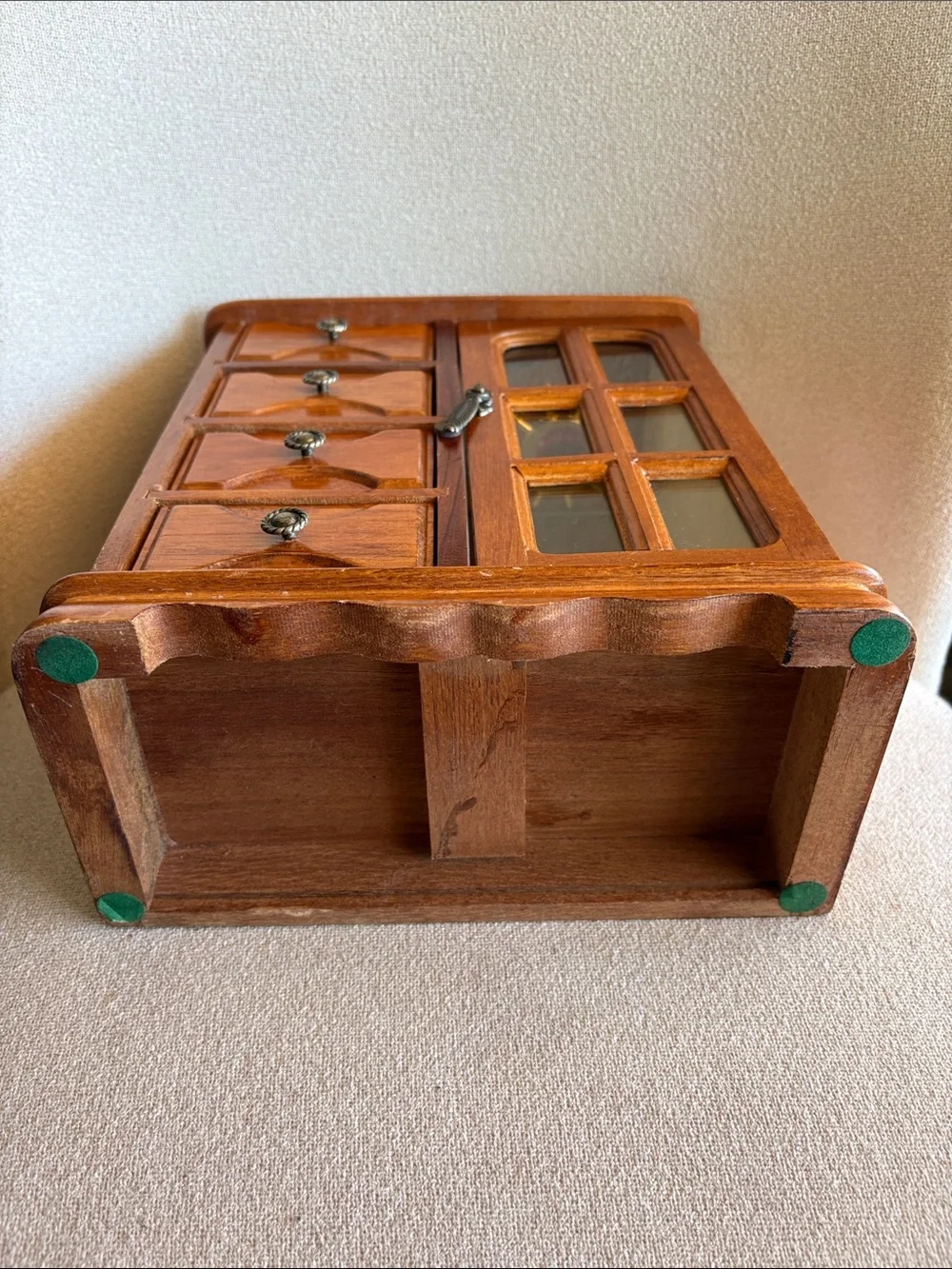 VTG Wood Jewelry Cabinet with Mirrored Door 9” X 10.5”
